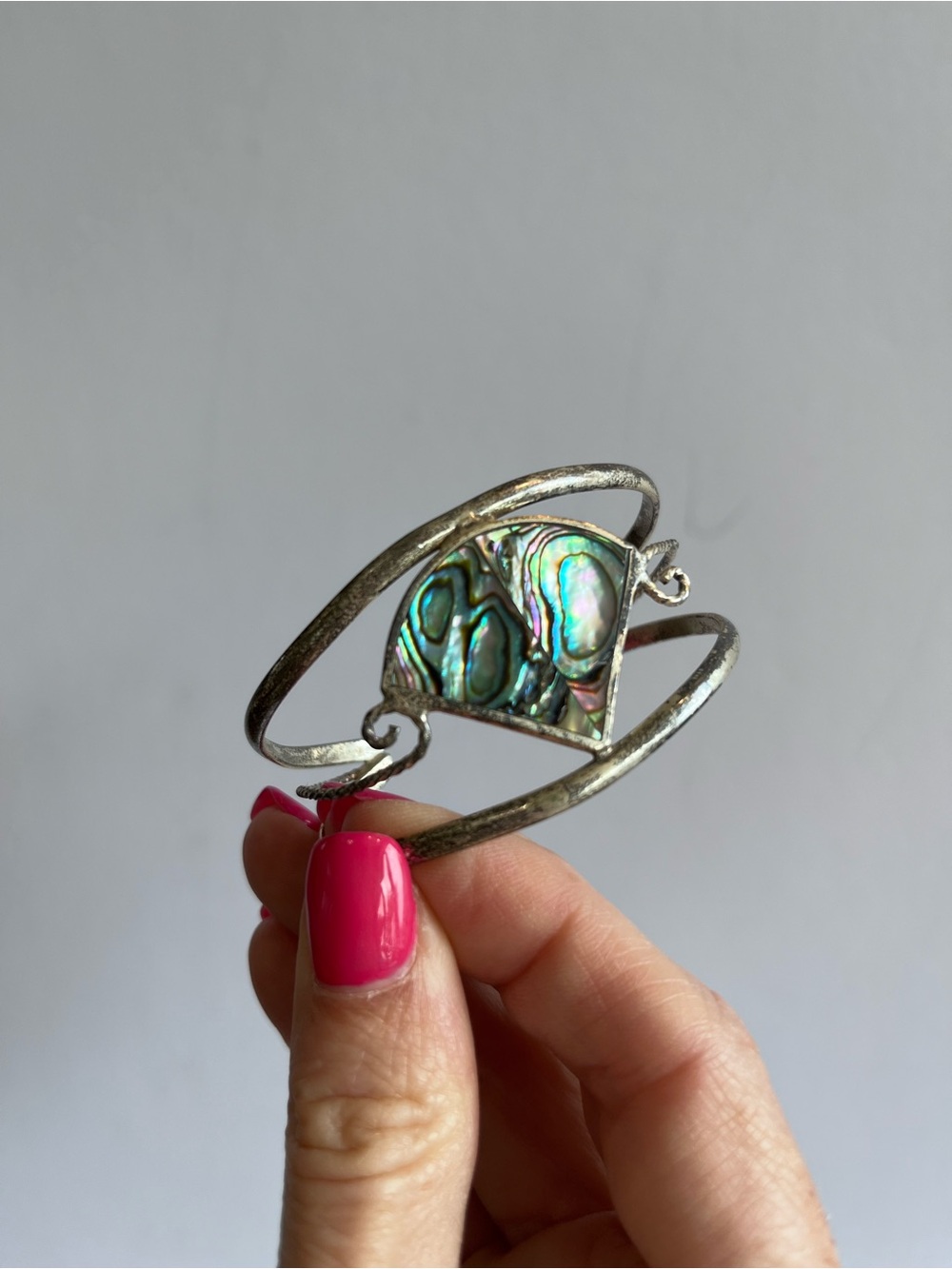 Vintage Alpaca Mexico Abalone Cuff Silver Bracelet